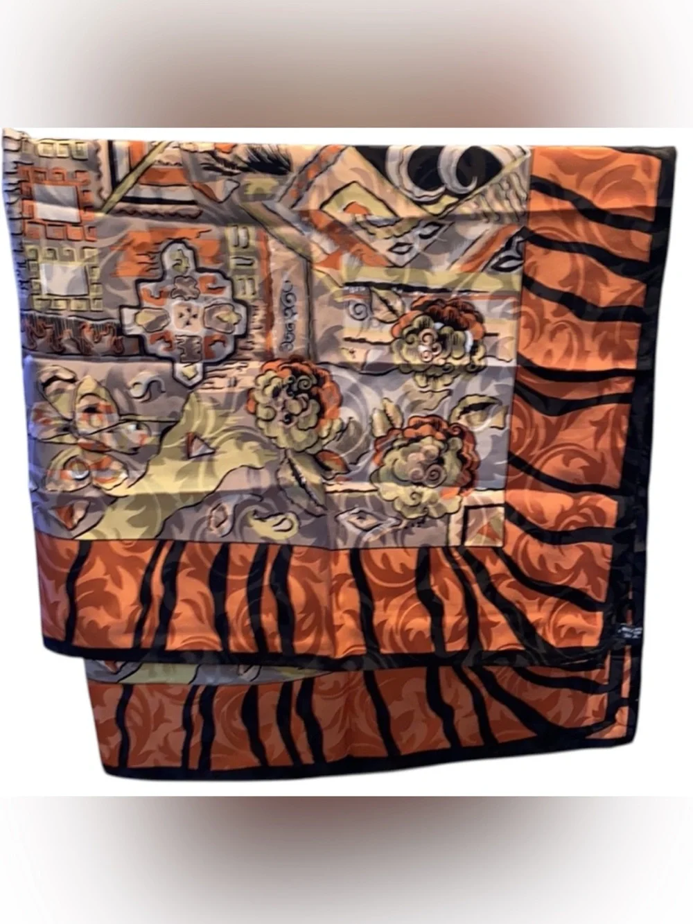 Vintage Italian 100% Silk Scarf Animal Print Pictorial Square 34”